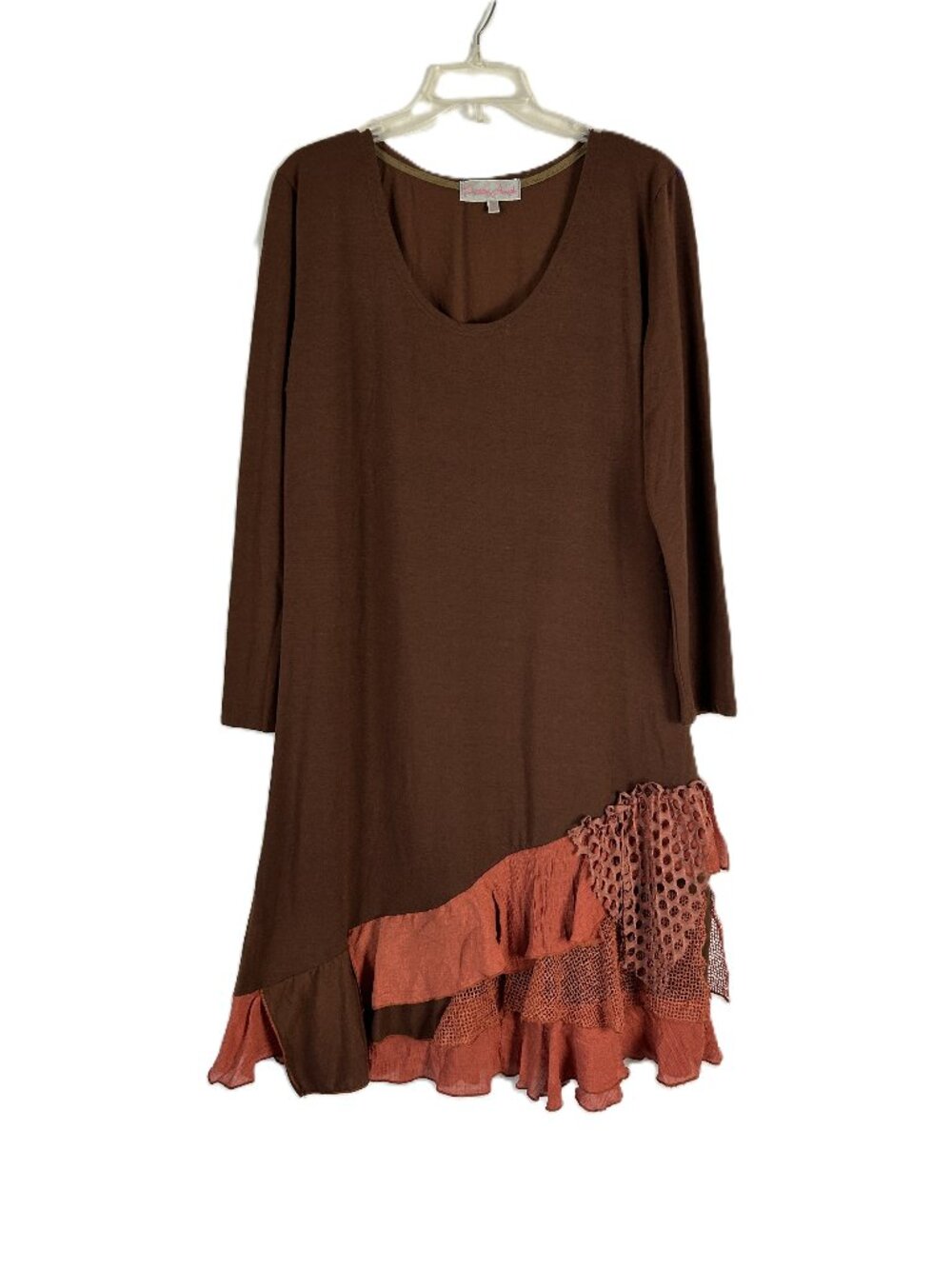 Pretty Angel Lagenlook Flowy Layered Linen Blend Dress Brown XL